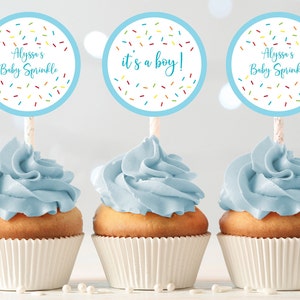 Editable Baby Sprinkle Cupcake Toppers Blue Baby Sprinkle Baby Boy Sprinkle Sprinkled With Love Digital Printable Instant Download A110