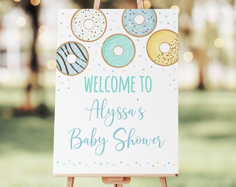 Editable Donut Baby Shower Welcome Sign, Blue Donut, Donuts & Diapers, Baby Sprinkle, Baby Boy, Printable, Digital, Instant Download, A501
