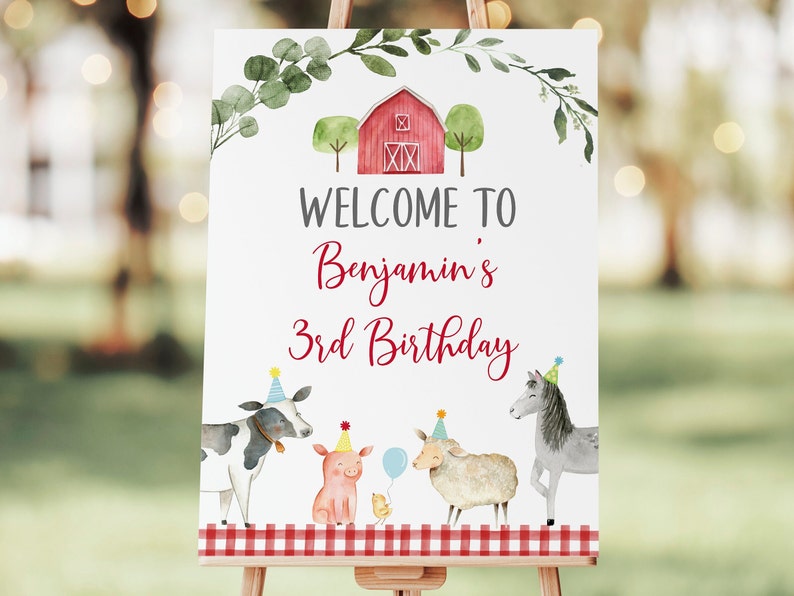 Editable Farm Birthday Welcome Sign, Farm Birthday Party, Barnyard Birthday, Boy Farm Birthday, Printable, Digital, Instant Download A511 image 1