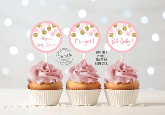 gold baby shower cupcake toppers