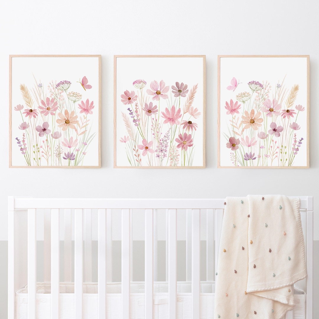 Wildflower Nursery Print Set, Boho Wildflowers Nursery Art, Wildflower ...
