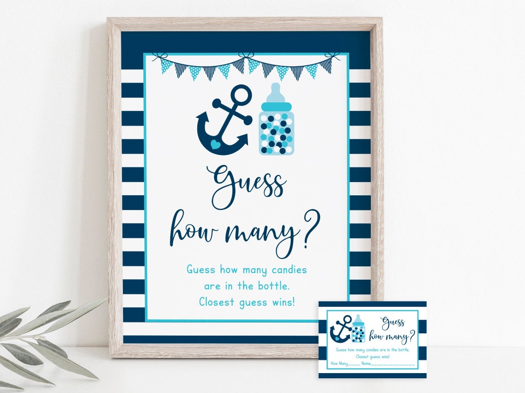 Nautical Guess How Many Game, Nautical Baby Shower, Anchor, Navy & Aqua ...