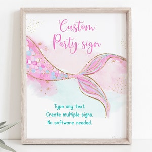 Editable Mermaid Birthday Sign Party Sign Pink Mermaid Tail Girl Mermaid Party Pink Gold Purple Under The Sea Digital Download A627