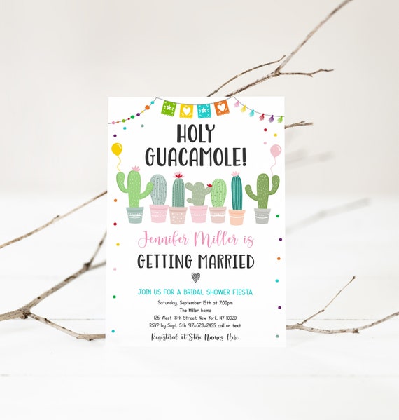 Editable Holy Guacamole Bridal Shower Invitation Fiesta Couples Shower Cactus Succulent Mexican Printable Digital Instant Download A552 Il_570xn