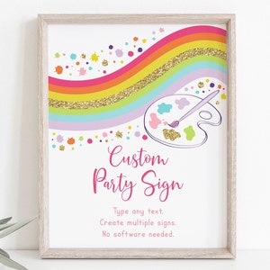 Editable Rainbow Art Party Birthday Sign Dress For A Mess Girl Art Party Paint Party Arts & Crafts Party Printable Digital Download A514