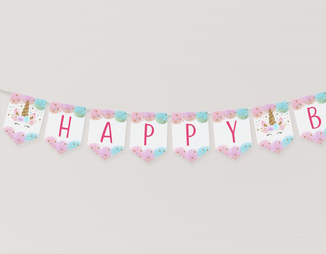 Editable Unicorn Birthday Banner, Unicorn Baby Shower Banner, Pink Gold ...