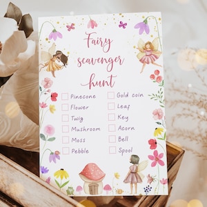 Editable Fairy Scavenger Hunt Game Fairy First Birthday Fairy Garden Birthday Fairy Party Enchanted Forest Wildflowers Digital Download A682