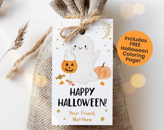 Editable Happy Halloween Favor Tags Boo Ghost Halloween Treat Tags Trick Or Treat Tags Boy Girl Halloween Party Tags Pumpkin Candy Corn A702