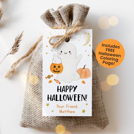 Editable Happy Halloween Favor Tags Boo Ghost Halloween Treat Tags Trick Or Treat Tags Boy Girl Halloween Party Tags Pumpkin Candy Corn A702