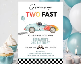 Race Car Birthday Invitation Growing Up Two Fast Birthday Invite 2nd Birthday Racing Party Racing Car Boy Editable Digital Download A688