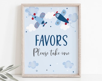 Airplane Party Favor Sign, Airplane Birthday, Airplane Party, Boy First Birthday, Food Sign, Clouds, Stars, Printable, Digital A566