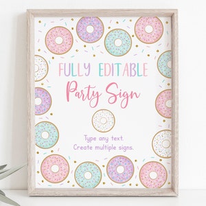 Editable Donut Birthday Sign, Donut Grow Up, Pink & Gold Donut, Donut Party, First Birthday, Doughnut, Printable, Instant Download A587