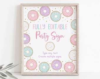 Editable Donut Birthday Sign, Donut Grow Up, Pink & Gold Donut, Donut Party, First Birthday, Doughnut, Printable, Instant Download A587