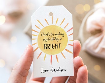 Editable Sunshine Birthday Thank You Tags Favor Tags Boho Little Sunshine Party You Are My Sunshine Boy Girl Printable Digital Download A681