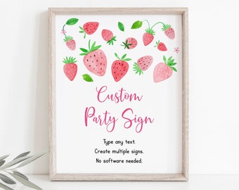 Editable Strawberry Birthday Sign Strawberry Party Berry Sweet Girl Birthday Watercolor Strawberries Summer Birthday Digital Download A667