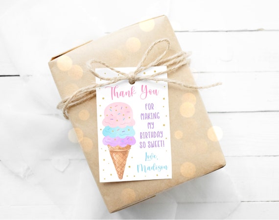 Editable Ice Cream Birthday Thank You Tags Favor Tags Rainbow Ice Cream Pink Gold Girl Ice Cream Party Printable Digital Download A611 Il_570xn