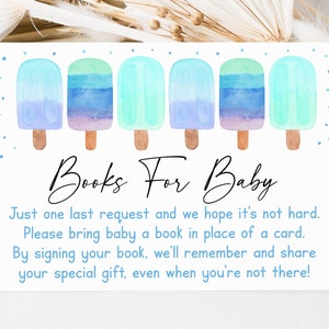 Cartes de demande de livre Popsicle prêtes à éclater Blue Boy Popsicle Baby Shower livres pour bébé aquarelle Popsicle téléchargement numérique A699