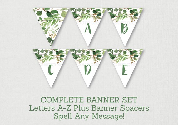 Rustic Green Floral Baby Shower Banner / Floral Baby Shower / Watercolor Floral / Letters A-Z / Printable INSTANT DOWNLOAD A178 Il_570xn