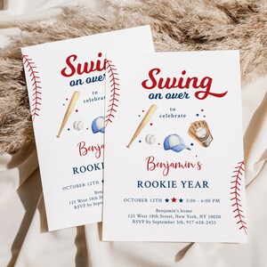 Editable Baseball First Birthday Invitation Rookie of the Year Baseball Birthday Invite Baseball Birthday Party Digital Download A713