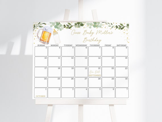 Editable Baby Is Brewing Baby Due Date Calendar Game Beer Baby Shower Greenery Gender Neutral Guess Baby's Birthday Digital Printable A526 Il_570xn