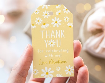 Daisy Birthday Tag Favor Tag Thank You Tag Retro Daisy Birthday Party Yellow Daisy Party Girl Flower Birthday Editable Digital Download A691
