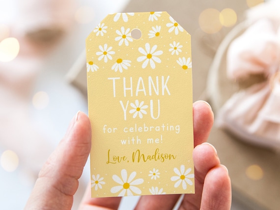Daisy Birthday Tag Favor Tag Thank You Tag Retro Daisy Birthday Party Yellow Daisy Party Girl Flower Birthday Editable Digital Download A691
