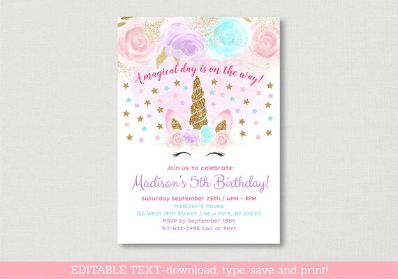 unicorn birthday invitation unicorn birthday invite gold glitter