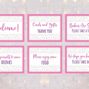 Pink Baby Sprinkle Signs Baby Girl Sprinkle Sprinkled With Love Rainbow Sprinkle 6 Printable Signs Digital Instant Download A109
