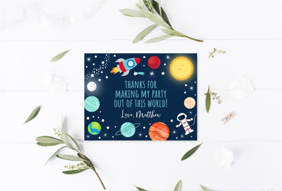 EDITABLE Space Birthday Thank You Card Astronaut Planets Outer Space Party Rocket Ship Digital Printable Instant Download Corjl A528 Il_570xn