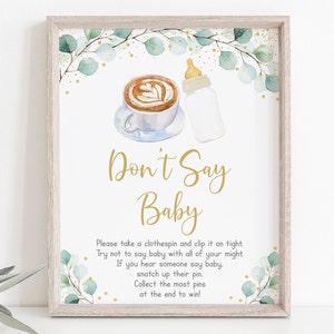 Baby Is Brewing Don&#39;t Say Baby Game Coffee Baby Shower Baby Is Brewing Shower Greenery Gold Coed Gender Neutral Digital Download A601