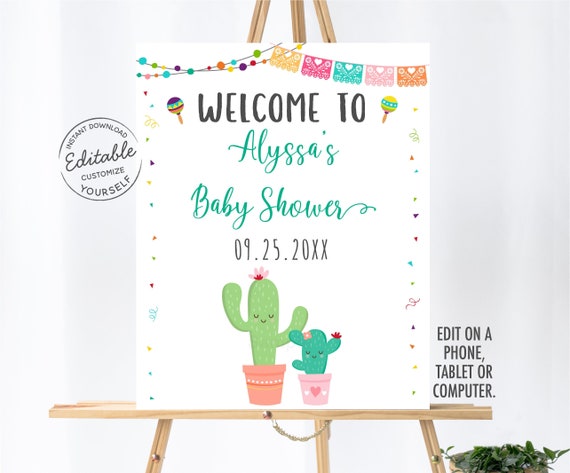 EDITABLE Fiesta Baby Shower Welcome Sign Cactus Succulent Girl Baby Shower Coed Baby Shower Printable Digital Instant Download Corjl A504 Il_570xn