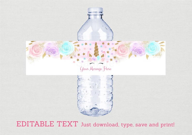 unicorn water bottle labels unicorn baby shower pink gold unicorn