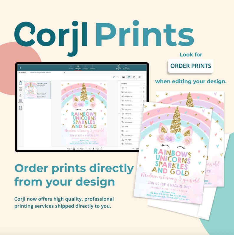 Editable Unicorn Rainbow Birthday Thank You Card Pink Gold Pastel Floral Unicorn Party Unicorn Thank You Printable Digital Download A582 image 2