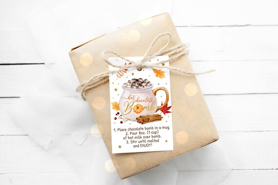 Editable Hot Chocolate Bomb Tags Hot Cocoa Bomb Instructions Favor Tags Fall Autumn Pumpkin Thanksgiving You're The Bomb Digital Download Il_570xn
