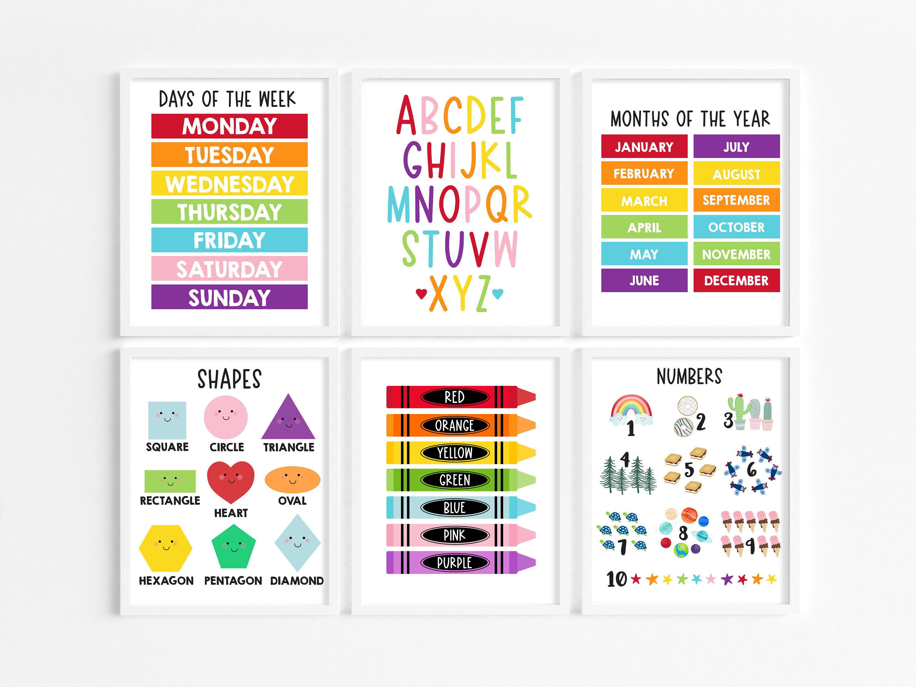 Set of Kids Pastel Educational Posters Home School Learning Wall Art ...