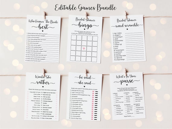 Editable Minimalist Bridal Shower Game Bundle Set of 6 Games Modern Minimal Fully Editable Text Printable Digital Download Il_570xn
