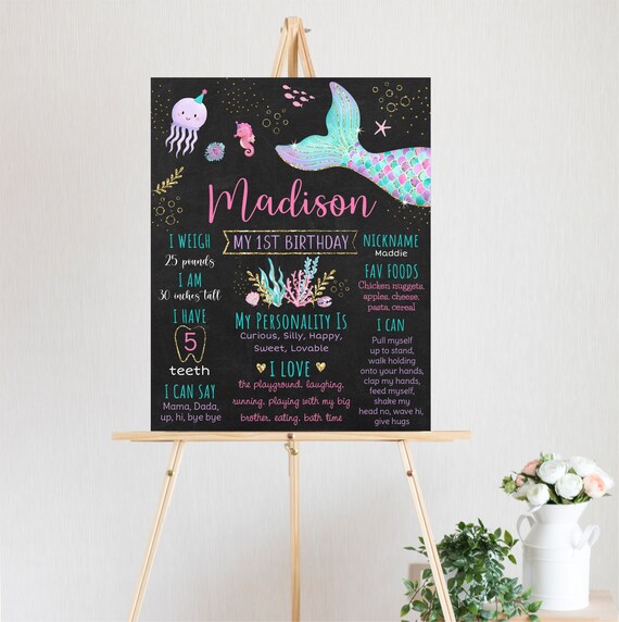 Editable Mermaid Birthday Milestone Sign Girls Mermaid Party Under The Sea Party Mermaid First Birthday Printable Digital Download A615 Il_570xn