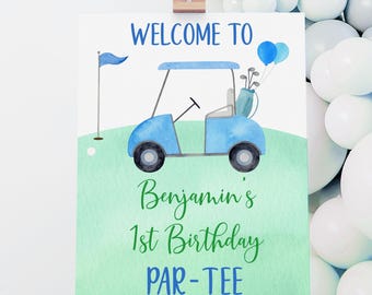 Editable Golf Birthday Welcome Sign Hole in One Birthday Golf First Birthday Par-tee Boy 1st Birthday Digital Download A695