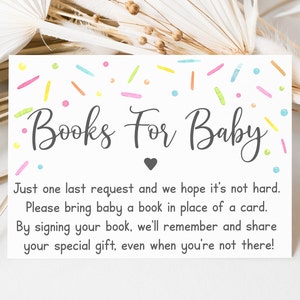 Boekaanvraagkaarten babystrooisel Genderneutraal Studente babystrooi confetti aquarel hagelslag boeken voor baby Digitale download A642
