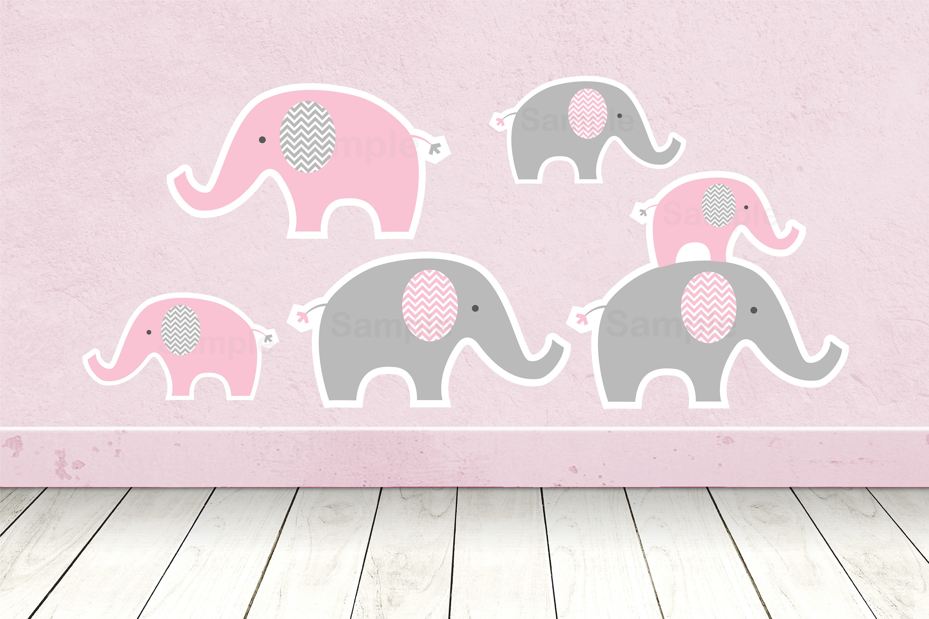 Pink Elephant Cut Outs / Elephant Cut Outs / Wall Decor / Etsy