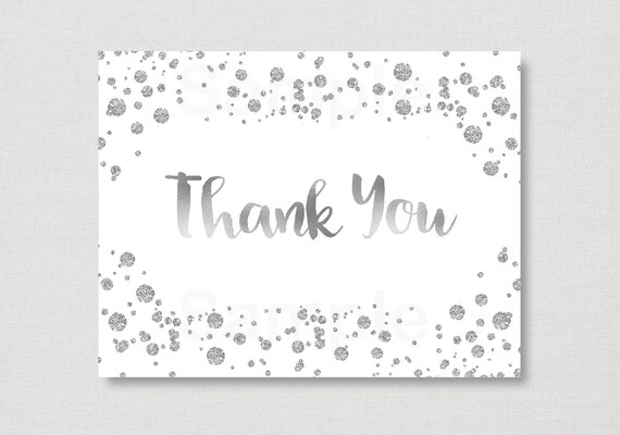 Silver Confetti Thank You Card / Glitter Baby Shower / Glitter Confetti / Silver Glitter / Silver & White / PRINTABLE Instant Download A157 Il_570xn