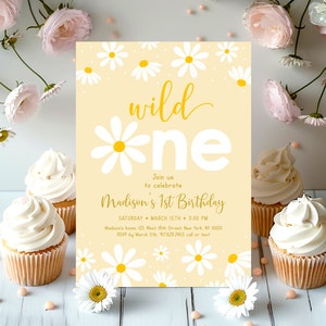 Wild One Daisy Birthday Invitation Daisy First Birthday Invite Yellow Daisy Party Girl Flower First Birthday Editable Digital Download A691