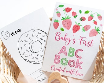 ABC Book Baby Shower Game Strawberry Alphabet Coloring Book Baby's First ABC Book Baby Shower Coloring Pages Digital Download A667