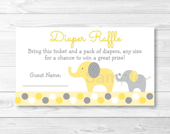 Cute Elephant Diaper Raffle Tickets / Elephant Baby Shower / Polka Dot Pattern / Yellow & Grey / Baby Shower Raffle / INSTANT DOWNLOAD A289 Il_570xn