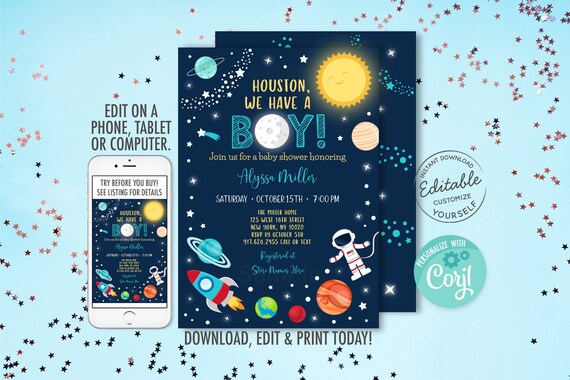 outer space baby shower invitations