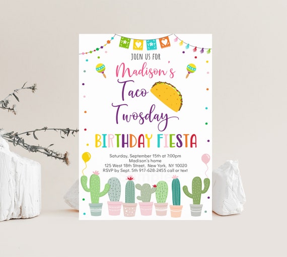 EDITABLE Taco Twosday Birthday Invitation Fiesta Birthday Cactus Girl 2nd Birthday Printable Digital Instant Download Template Corjl A552 Il_570xn