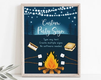 Editable S'mores Birthday Sign Table Sign Boy S'mores Party Camping Campfire Bonfire Stars Digital Printable Instant Download Corjl A520