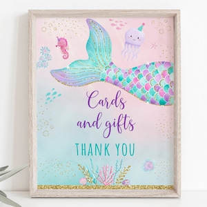 Mermaids Birthday Gifts Sign Girls Mermaid Party Under The Sea Party Mermaid First Birthday Pink Purple Teal Gold Digital Download A615