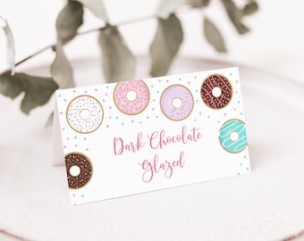 Editable Donut Food Tent Cards, Food Labels, Donut Birthday, Donut Grow Up, Pink Donut, Donut Party, Doughnut, Printable, Digital A500