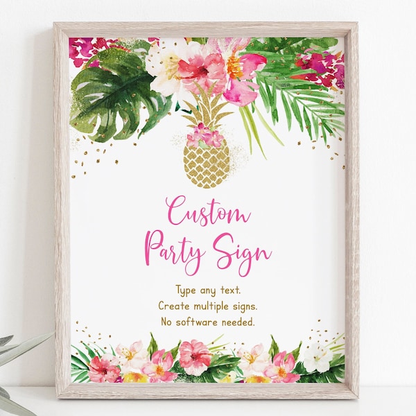 Editable Pineapple Bridal Shower Sign Pink Tropical Floral Gold Pineapple Table Sign Digital Printable Instant Download Corjl B139